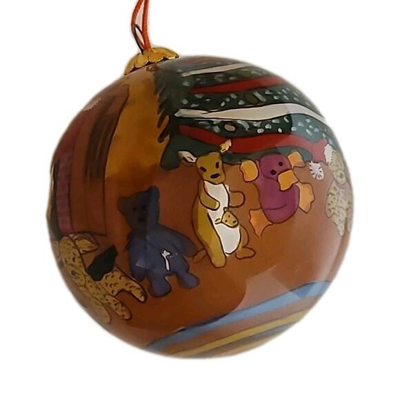 Inside-Painted Glass Santa and Toys Christmas Ornament Hand-Blown 3" Diameter - Picture 4 of 6